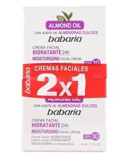 Babaria - Crema Facial Antiarrugas e Hidratante 24 Horas, con Aceite de Almendras Dulces y SPF 10 - Pack de 2 x 100 ml von Babaria
