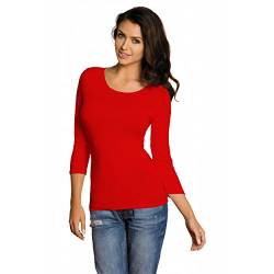Damen 3/4 Arm Shirt Longsleeve Basic Shirt Rundhals Stretch-Viskose,Rot,34-36 (S) von Babell