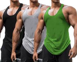 Babioboa Herren 3er Pack Gym Workout Tanktops Y-Back Muscle Tee Stringer Bodybuilding Ärmellose T-Shirts BGRG L von Babioboa