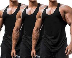 Babioboa Herren 3er Pack Gym Workout Tanktops Y-Back Muscle Tee Stringer Bodybuilding Ärmellose T-Shirts Schwarz*3 L von Babioboa