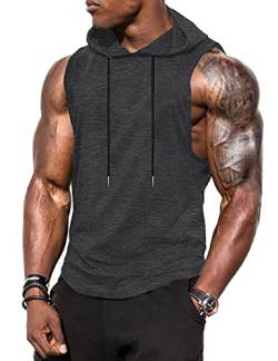 Babioboa Herren Fitness Kapuzenpullover Workout Tanktop ärmellos Hoodie Muskelshirt mit Tasche Gym Sports Dunkelgrau L von Babioboa