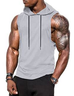 Babioboa Herren Gym Hoodie Muskelshirt Training Tanktop Pullover mit Kapuze Unterhemd Sports Fitness Grau L von Babioboa