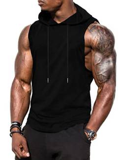 Babioboa Herren Muskelshirt Training Tanktop Workout Pullover mit Kapuze Unterhemd Gym Sports Fitness Training Schwarz L von Babioboa