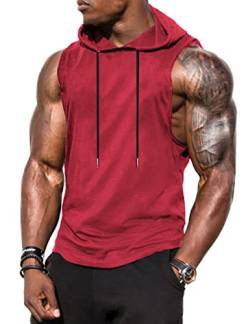 Babioboa Sports Herren Tank Top Ärmelloser Workout Sport Fitness Hoodie Muskelshirt für Gym Training Rot M von Babioboa