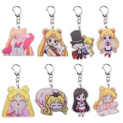 Babioms Schlüsselanhänger Sailor Moon 8 Stück Doppelseitiger Transparenter Schlüsselanhänger für Kinder Tasche Auto Rucksack Cartoon Schlüsselanhänger Bag Pendant Decoration Accessories Gift von Babioms