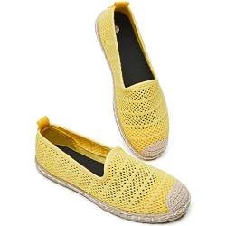 BABUDOG Damen Atmungsaktive Mesh Flache Schuhe Weiche Espadrilles Flache Weiß Slip on Schuhe Loafer, gelb, 37 EU von Babudog