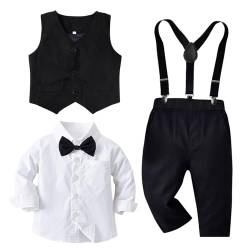 4tlg Baby Jungen Bekleidungssets Langarm Hemd + Hose + Weste + Fliege Krawatte Kinder Anzug Gentleman Anzüge Festliche Taufe Hochzeit von Baby Amabc