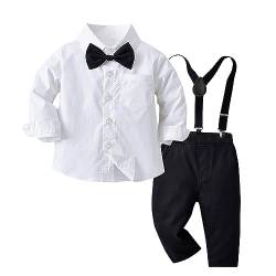 Baby Jungen Taufanzug Gentleman Bekleidungssets,Kinder Festliche Kleidung 4tlg Langärmeliges Shirt + Hosen + Hosenträger + Krawatte von Baby Amabc