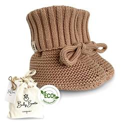 Baby Bonita® Erstlingssocken für neugeborene aus 100% Baumwolle, minimalistisch modernes Design für Baby Mädchen und Baby Jungen inkl. nachhaltiger Stoffbeutel - Geburtsgeschenk - in camel von Baby Bonita