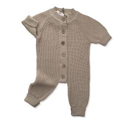 Baby Bonita® Strickstrampler, Baby Overall aus 100% zertifizierter Baumwolle, Chrunky Knitromper, Homecoming Outfit, super weich und kuschelig warm, ideal für die Erstausstatung (0-3M, Leinen Beige) von Baby Bonita