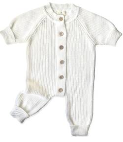 Baby Bonita®Strick Strampler, Baby Overall aus 100% zertifizierter Baumwolle, Chrunky Knitromper, Homecoming Outfit, super weich und kuschelig warm, ideal für die Erstausstatung (3-6M, Milk (Weiß)) von Baby Bonita