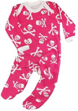 Baby Moo's | Baby Totenkopf Pyjama Jungen oder Mädchen Alternative Piraten Strampler Jolly Roger – Halloween Gothic Baby Kleidung oder Baby Geschenk | Rosa von Baby Moo's