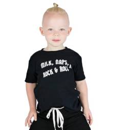 Rock N Roll Baby & Kids T-Shirt für Jungen oder Mädchen | Milk, Naps Rock & Roll t T-Shirt/Cooles -Metall-Top – Babyparty, Geschenk zum 1. Geburtstag (1-2 Jahre) von Baby Moo's