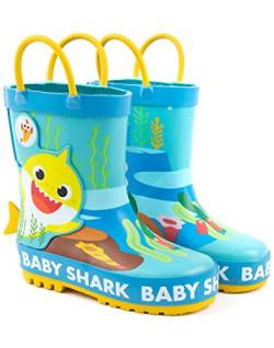 Baby Shark Gummistiefel Kinder Kleinkinder | Mädchen Jungen animiert Singen Hai Familienlied Regen Gummistiefel mit 3D Fin | Blaugelbe wasserdichte Wanderschuhe von Baby Shark