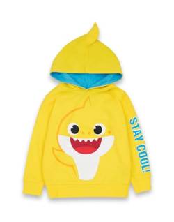 Baby Shark Kinder Kapuzen-Sweatshirt | Jungen und Mädchen bleiben cool Gelber singender Kapuzenpullover mit Meerestier-Familiengrafik | Blau gefütterte Kapuze komplett mit 3D-Finne Cartoon für Kinder von Baby Shark