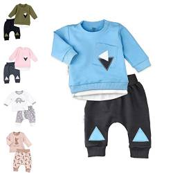 Baby Sweets® 2er Baby Set mit Baby Hose & Baby Langarmshirt für Jungen in Blau & Grau im Triangle-Motiv/Baby Bekleidungs Set aus Baumwolle/Baby Outfit in Größe: 12-18 Monate (86) von Baby Sweets