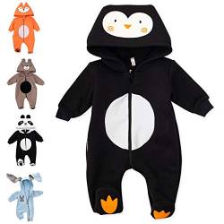 Baby Sweets® Tier Walkoverall Baby Unisex schwarz im Motiv: Pinguin/Baby Overall als Baby Strampler mit Kapuze für Neugeborene & Kleinkinder in der Größe 3-6 Monate (68) von Baby Sweets