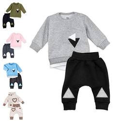 Baby Sweets® Unisex 2er Baby Set mit Baby Hose & Baby Langarmshirt für Mädchen & Jungen/Baby Outfit in Grau-Schwarz im Triangle-Motiv/Baby Kleidung Set aus Baumwolle in Größe: 6-9 Monate (74) von Baby Sweets