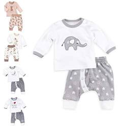 Baby Sweets® Unisex 2er Baby Set mit Baby Hose & Baby Langarmshirt für Mädchen & Jungen/Baby Outfit in Grau & Weiß im Elefant-Motiv/Baby Kleidung Set aus Baumwolle in Größe: 9 Monate (74) von Baby Sweets