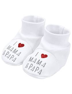 Baby Sweets Schuhe weiß | Motiv: I Love Mama & Papa | Babyschuhe mit Herz Motiv für Neugeborene & Kleinkinder | Größe: von Baby Sweets