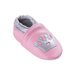 Weiche Leder Babyschuhe mit Mokassins Wildledersohlen für Kleinkinder Kleinkinder Jungen Mädchen PreWalker Schuhe (0-6 Monate, Rosa Krone) von BabyCareV