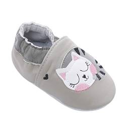 Weiche Leder Babyschuhe mit Mokassins Wildledersohlen für Kleinkinder Kleinkinder Jungen Mädchen Prewalker Schuhe (18-24 Monate, Faule Katze) von BabyCareV