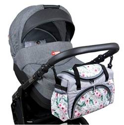 BabyLux Kinderwagentasche WICKELTASCHE Pflegetasche für Windeln Flaschen für Kinderwagen Buggy (73. Blumen) von BabyLux