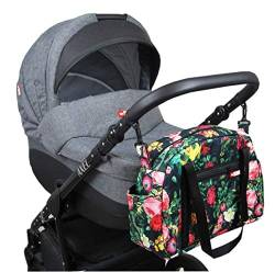 BabyLux Wickeltasche COLORFUL Kinderwagen Buggy Große Handtasche Babytasche mit Befestigung für Mutter Handtasche (76. Schwarz + Rosa) von BabyLux