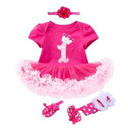 BABYPREG Mädchen Blusen Kleid 1. Geburtstag Tutu Röcke Stirnband Schuhe (9-12 Monate, Kurz Dunkelrosa) von BabyPreg
