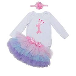 BabyPreg Baby Mädchen mit Langen Ärmeln 1. Geburtstag Tutu Outfit Kleid Stirnband (12-18 Monate, Purpur Rosa) von BabyPreg