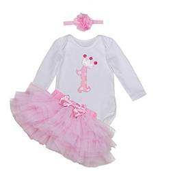 BabyPreg Baby Mädchen mit Langen Ärmeln 1. Geburtstag Tutu Outfit Kleid Stirnband (12-18 Monate, Rosa) von BabyPreg