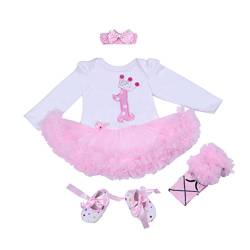 BabyPreg Mädchen Blusen Kleid 1. Geburtstag Tutu Röcke Stirnband Schuhe (12-18 Monate, Rosa) von BabyPreg