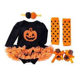 BabyPreg Meine erstes Halloween-Kostüm für Kleinkind Mädchen Thanksgiving Kostüm Kürbis Anziehen Baby Kleid Set (12-18 Monate, Kürbis Lang) von BabyPreg