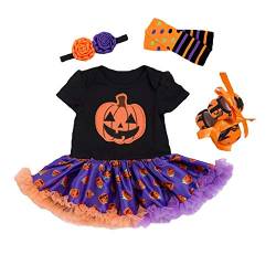 BabyPreg Meine erstes Halloween-Kostüm für Kleinkind Mädchen Thanksgiving Kostüm Kürbis Anziehen Baby Kleid Set (3-6 Monate, Schwarzes Lila) von BabyPreg