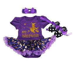 BabyPreg Meine erstes Halloween-Kostüm für Kleinkind Mädchen Thanksgiving Kostüm Kürbis Anziehen Baby Kleid Set (9-12 Monate, Lila) von BabyPreg
