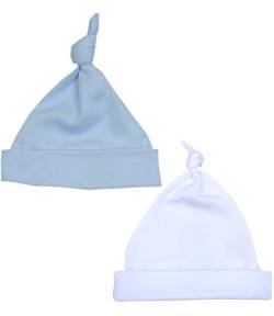 BabyPrem Baby Frühchen Kleidung Packung mit 2 Mützen aus Baumwolle Jungen 32-38cm Blau Weiß P1 von BabyPrem