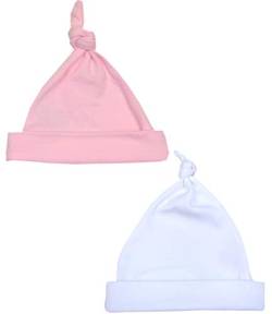 BabyPrem Baby Frühchen Kleidung Packung mit 2 Mützen aus Baumwolle Mädchen 38-44cm Rosa Weiß P2 von BabyPrem