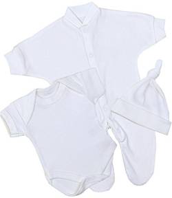 BabyPrem Baby Frühchen Kleine Frühgeborene Kleidung 3-teiliges Geschenkset Einfarbig 0-32cm WEIß P0 von BabyPrem