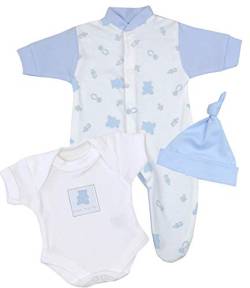 BabyPrem Baby kleine Frühgeborene Kleidung 3-teiliges Geschenkset BLAU Teddy 32-38cm von BabyPrem