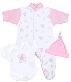 BabyPrem Baby kleine Frühgeborene Kleidung 3-teiliges Geschenkset Rosa Teddy 44-50cm von BabyPrem
