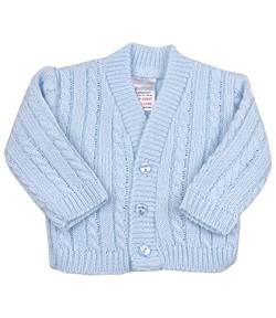 BabyPrem Frühchen Babykleidung StrickJäckchen Pullover mit Zopfmuster 44-50cm BLAU 44-50cm von BabyPrem