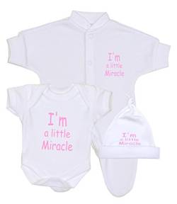 BabyPrem Frühchen Schlafanzug Body & Hut Set Baby Mädchen Kleidung 'I'm a Little Miracle' 38-44cm ROSA von BabyPrem