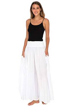 Back From Bali Damen Boho Palazzo-Hose mit weitem Bein, gesmokte Taille, Harem, Lounge, lockere Sommer-Strandhose, Weiß, S/M von Back From Bali