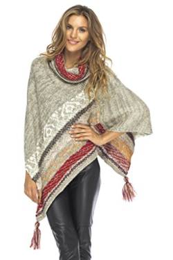 Back From Bali Damen Strickpullover Cape Boho Soft T Neck Cowl Neck Poncho Quasten - Grau - Einheitsgröße von Back From Bali