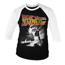 Back To The Future Offizielles Lizenzprodukt Poster Baseball 3/4 Ärmel T-Shirt (Schwarz-Weiß), X-Large von Back To The Future