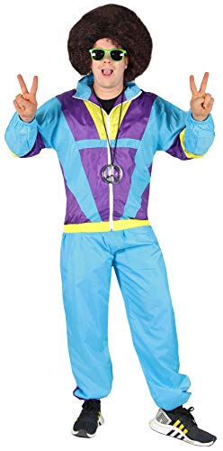 Bad Taste 80er Jahre Kostüm Trainingsanzug für Herren Jogginganzug - blau lila gelb - Größe S-4XL, Größe:S von Bad Taste