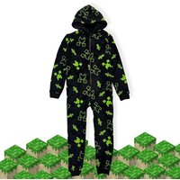 Bada Bing Jumpsuit Minecraft Overall mit Cube Pyjama für Kinder und Jugendliche (8-10 Jahren ca. 120 cm) Mit Kapuze und Reißverschluss von Bada Bing