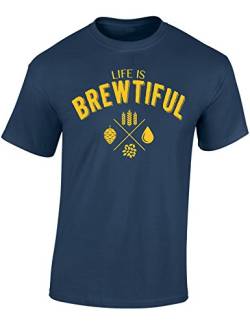 (A) Bier Geschenke für Männer : Life is Brewtiful - Bier Tshirt - Bier T-Shirt - Bier Kostüm (Denim Blue S) von Baddery