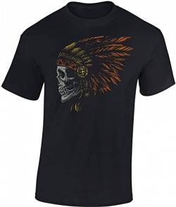 (A) Biker Tshirt Herren: Indian Skull - T-Shirt Motorrad Geschenke Biker Geschenke Chopper Indianer (Schwarz S) von Baddery