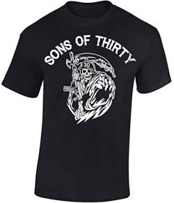 (A) Geburtstagsgeschenk für Biker 30 Jahre - Sons of Thirty - Männer Geschenk T-Shirt zum 30. Geburtstag - Motorrad Shirt Herren (L) von Baddery